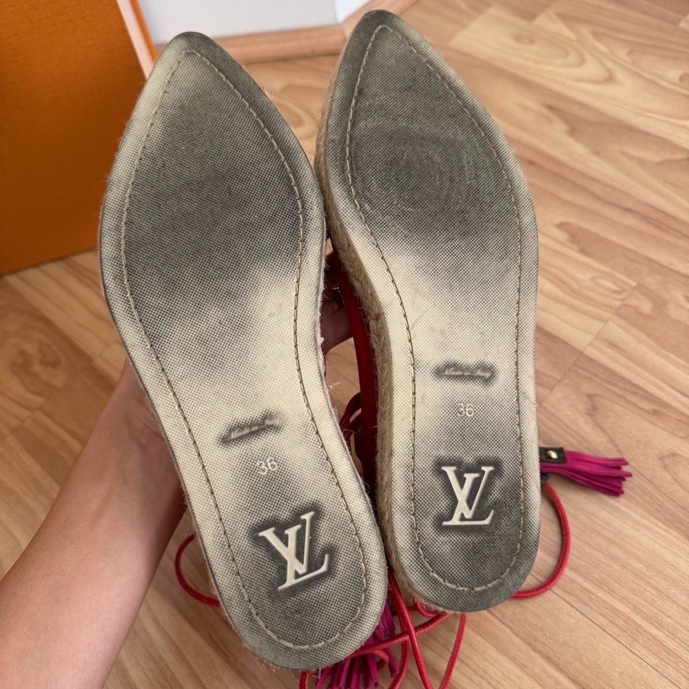 Louis Vuitton Red Suede Lace Up Espadrille Flats - Picture 14 of 14